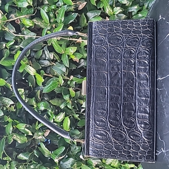 Vintage Franco Sarto Black Embossed Satchel Handbag Shoulder Purse - - Picture 1 of 12